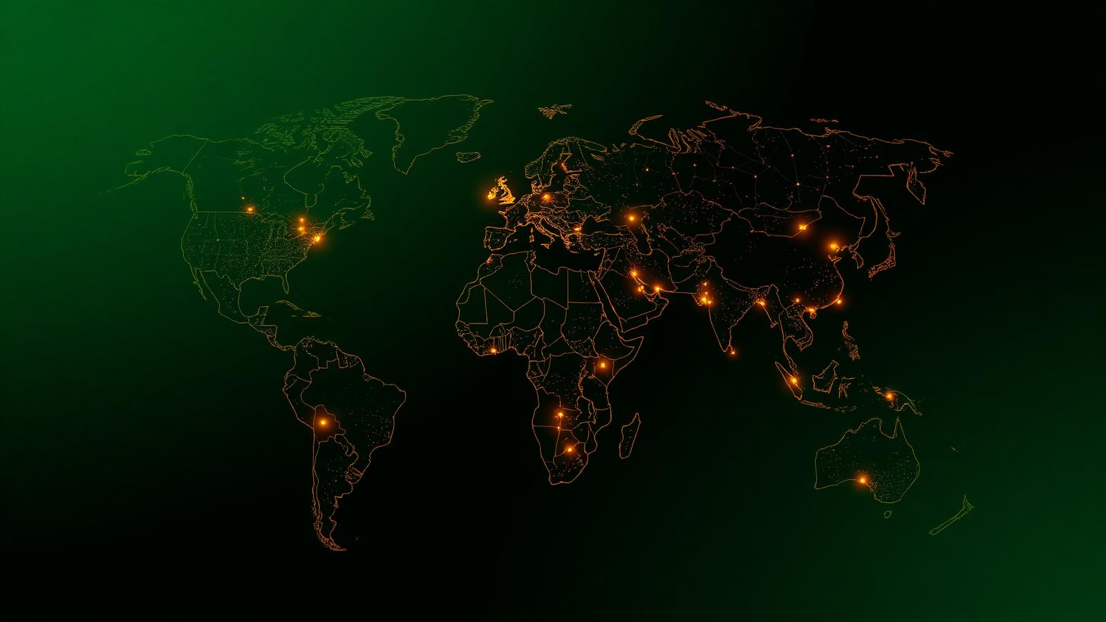 Gold country hotspots lighting up an emerald world map