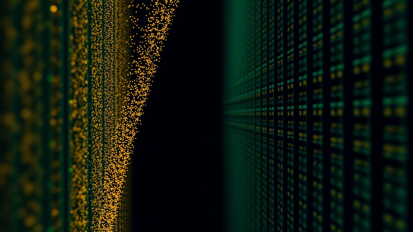 Gold particles funneling into ordered emerald columns