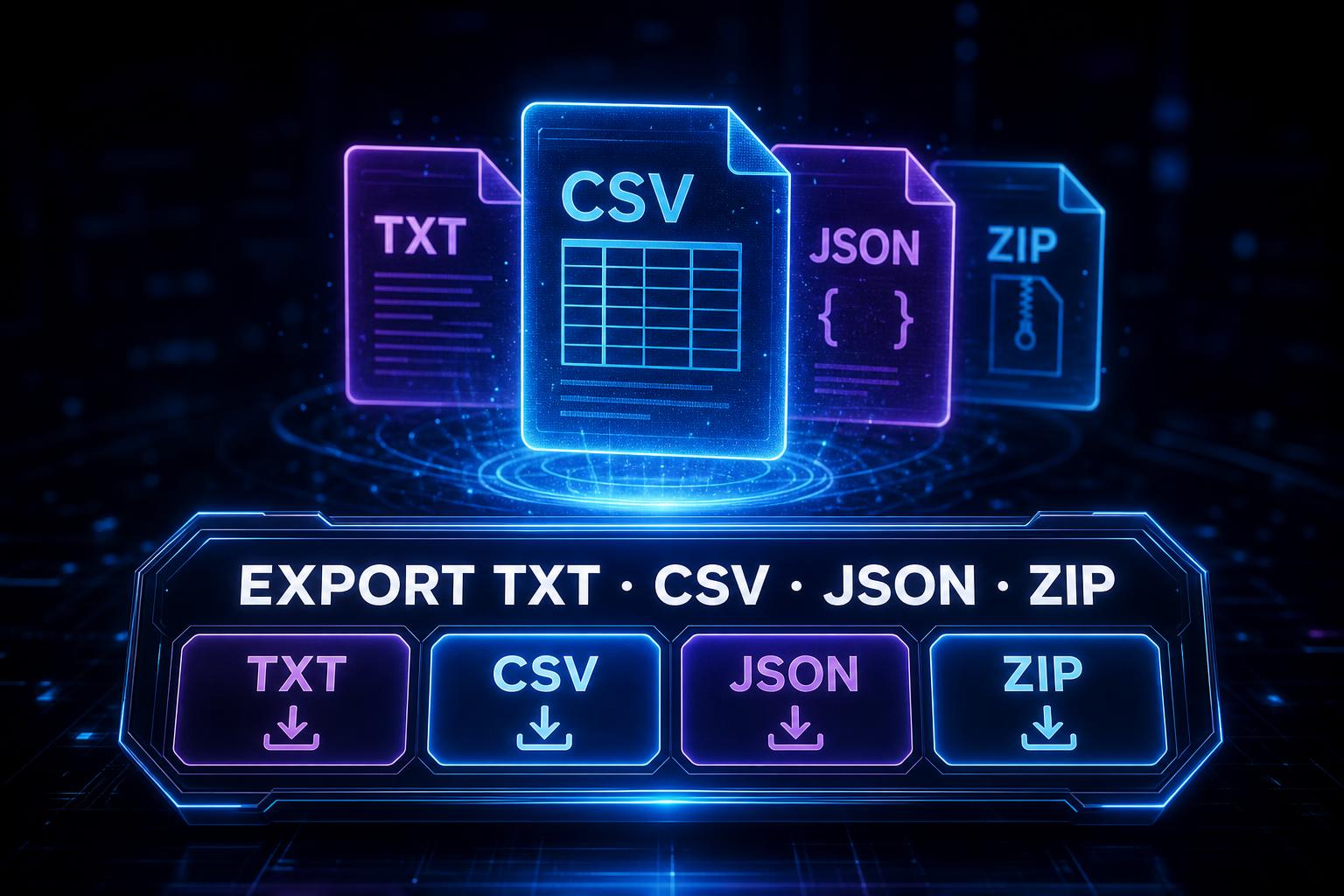 Export TXT, CSV, JSON, ZIP